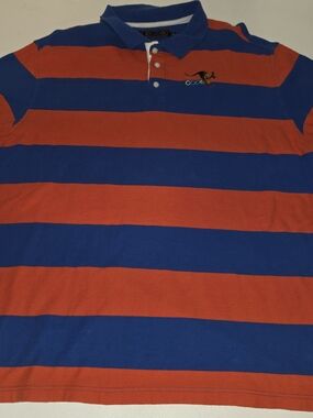 Coogi red and blue horizontal striped polo shirt #coogi #preppy